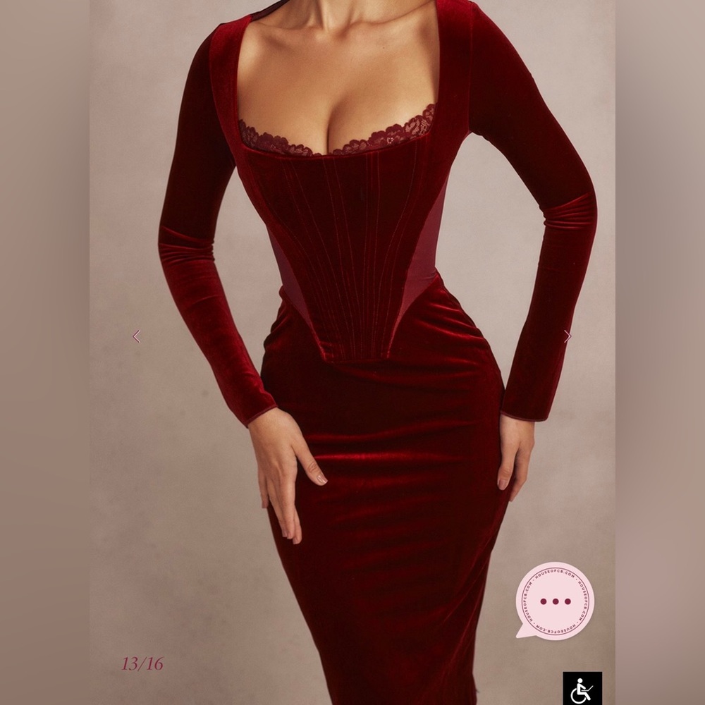 House of CB SOLAINE Wine Velvet Corset Dress